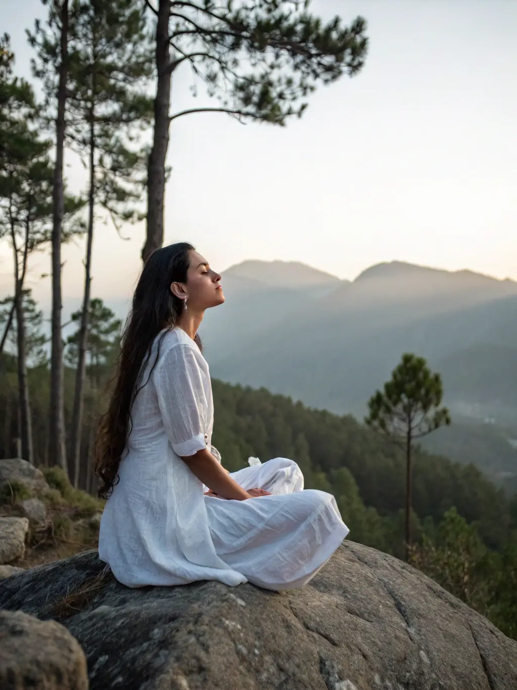 A person meditating in a peaceful environment, symbolizing stress management and mental well-being.